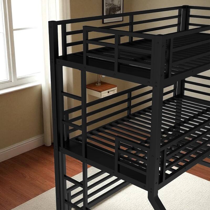 Triple Metal Bunk Bed with Safety Rails, Heavy-Duty Space-Saving Design