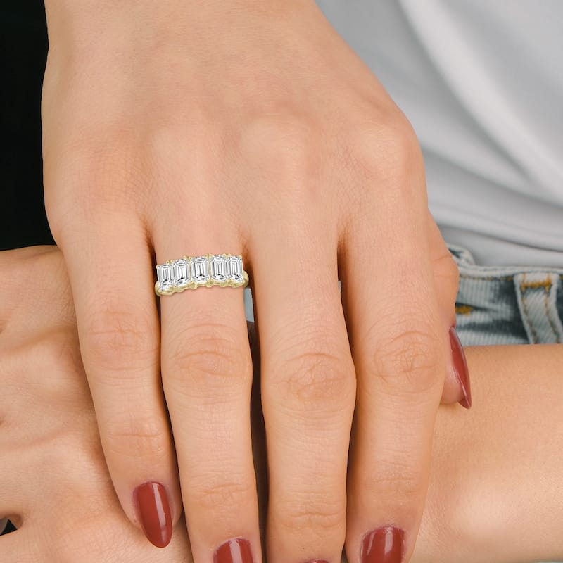 Marquee 3 Carat TW Emerald Cut Five Stone Lab Grown Diamond Wedding Anniversary Ring 14K Yellow Gold