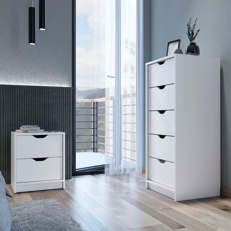 Raymer 2 Piece Bedroom Set,Nightstand +Dresser，White，for Bathroom,Living Room,Bedroom