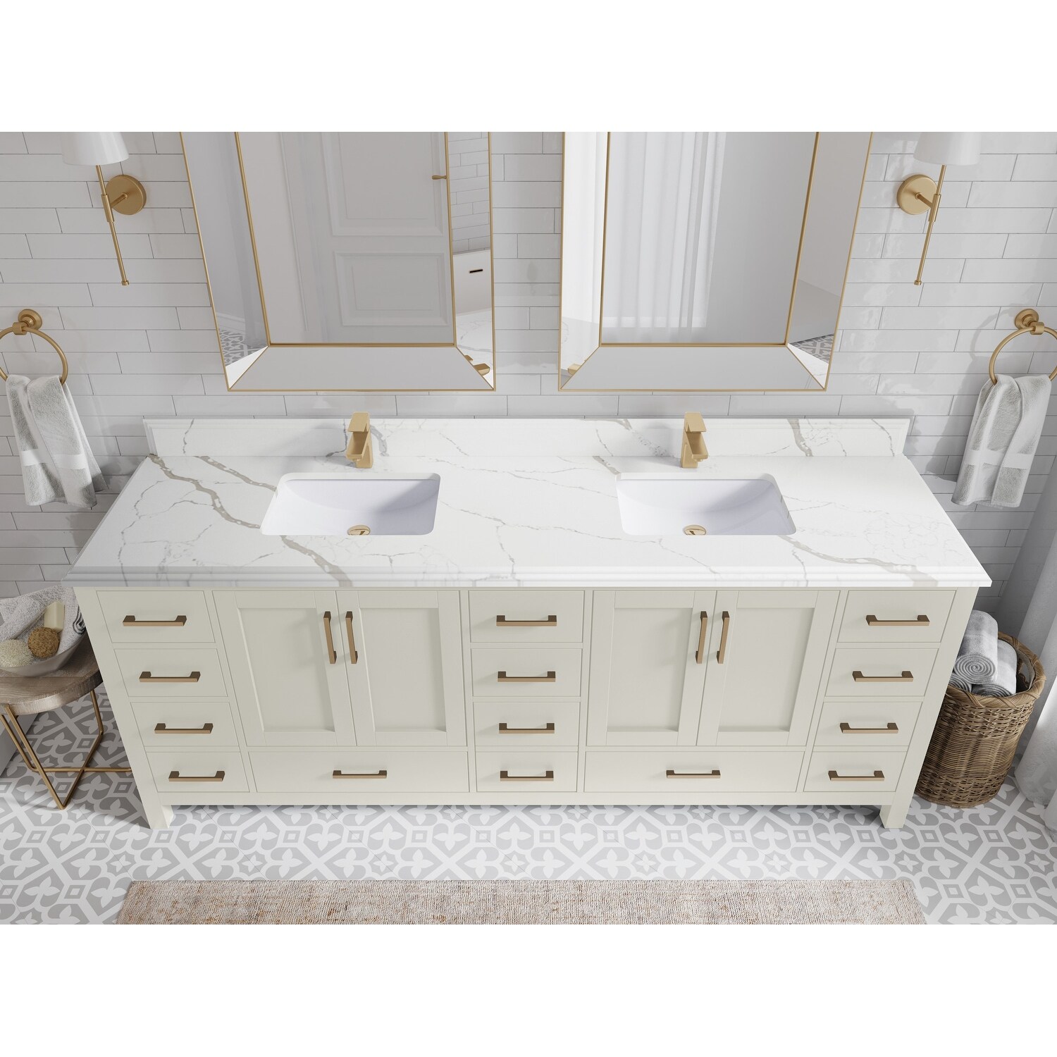 Willow Collection 84 in. W x 22 in. D Malibu Double Sink Bathroom Vanity with Countertop