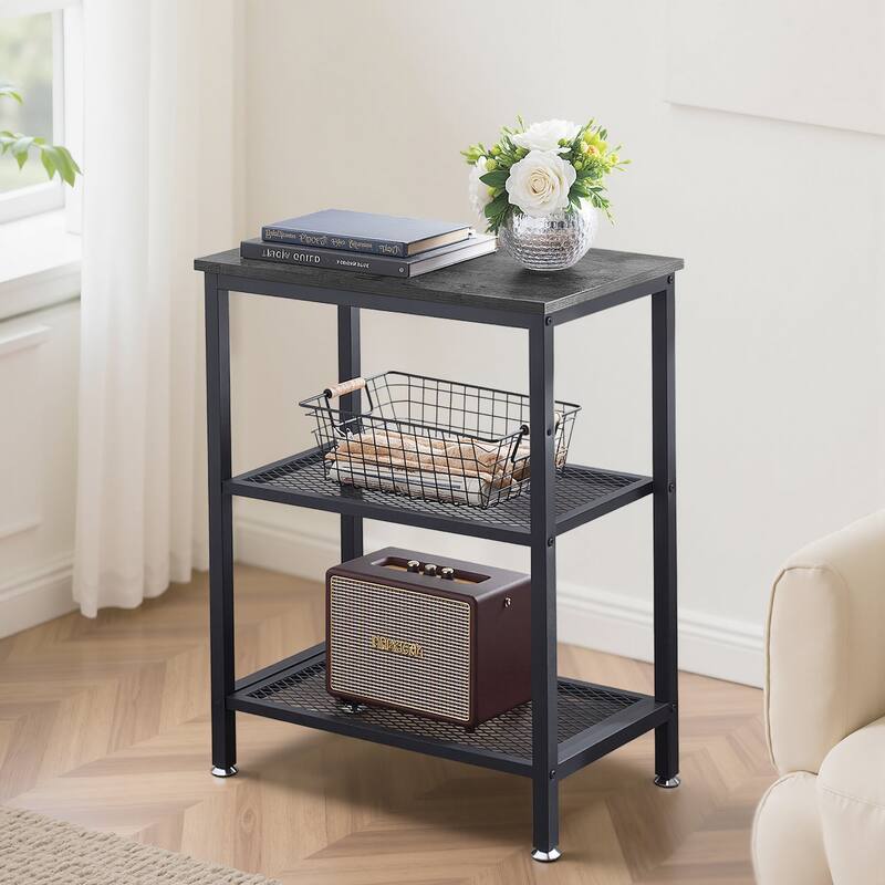 VECELO Contemporary Square End Table 3-Tier Side Table with MDF Top Open Shelves Available in Brown Gray and Charcoal Gray - Charcoal Grey
