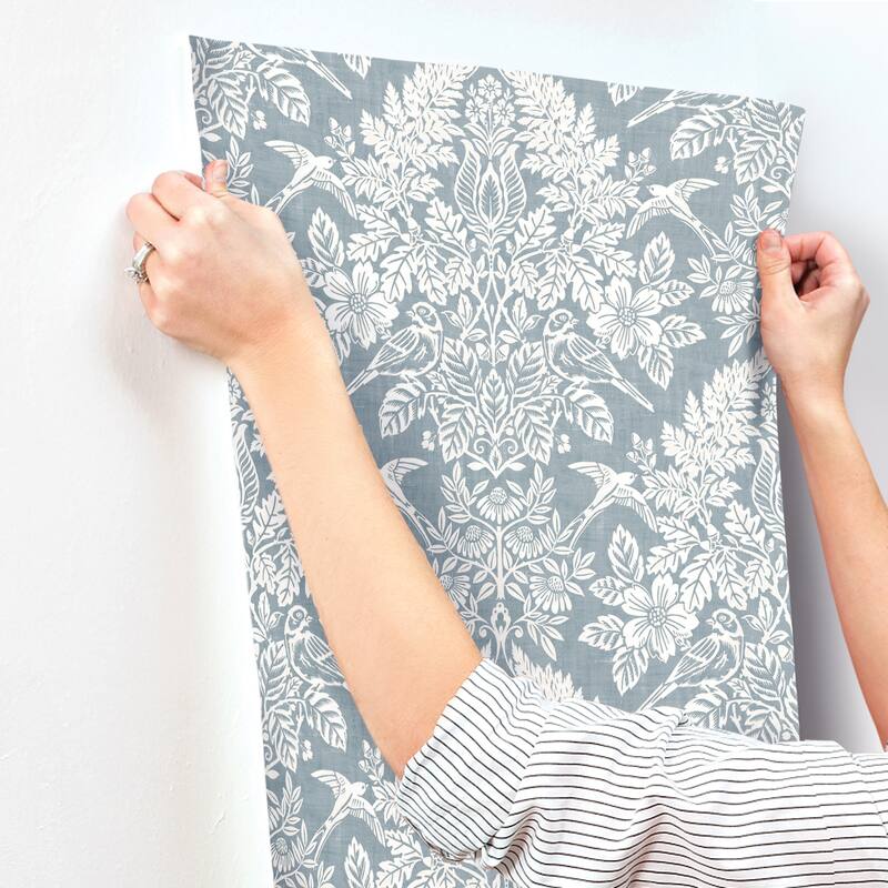 Chris Loves Julia x A-Street Prints Finch Light Blue Woodland Damask Wallpaper