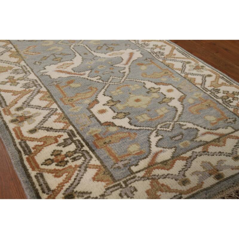 Floral Oushak Oriental Runner Rug Hand-Knotted Wool Carpet - 2'8"x 9'11" - 2'8"x 9'11" - Grey