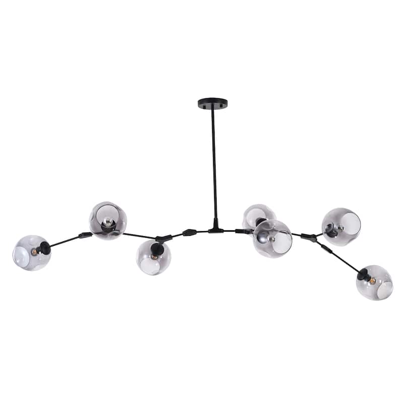 7 Black Metal Chandelier With Smoke Glass Shades
