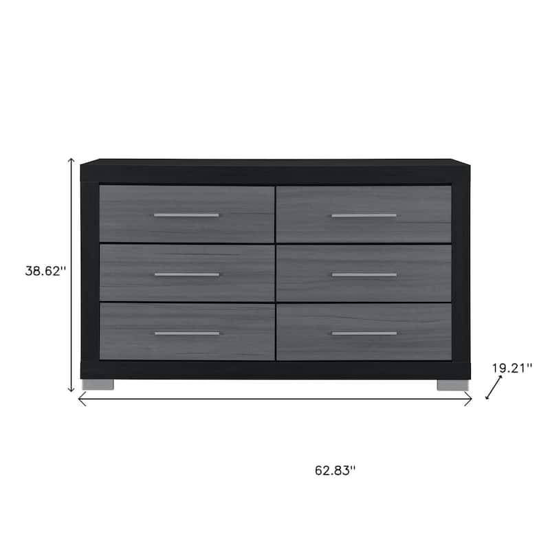 HomeRoots 63" Black And Gray Wood Six Drawer Double Dresser