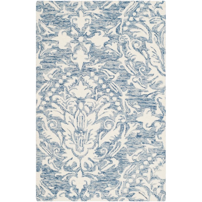 SAFAVIEH Handmade Blossom Lollie Modern Floral Wool Rug - 2' x 3' - Blue/Ivory