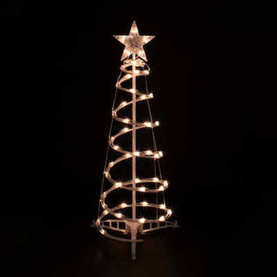 3ft Lighted Spiral Cone Tree Outdoor Christmas Decoration Clear Lights - White