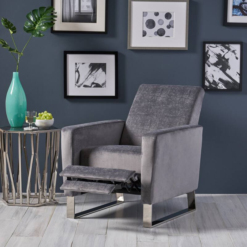 Roomfitters Velvet Push-Back Recliner Chair with Chrome Legs, Modern Accent Chair for Living Room