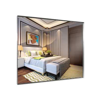 Silver Rectangular Wall-mounted Beveled Bathroom Mirror
