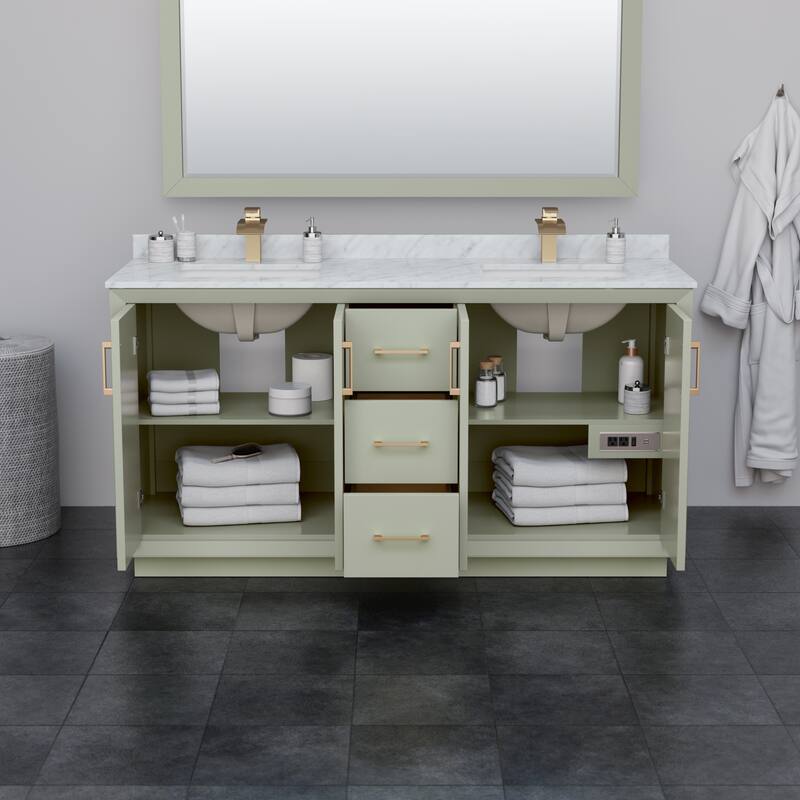 Strada 66-Inch Double Vanity Set, Carrara Marble Top