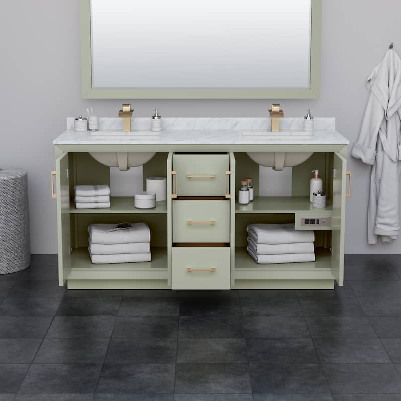 Strada 66-inch Double Vanity, Quartz Top, 58-inch Mirror