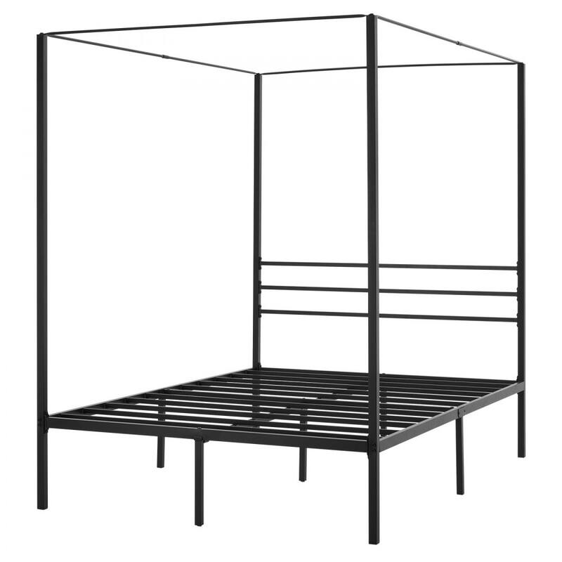 Modern Black Metal Canopy Bed Frame with 12.4 Inch Storage Clearance and Strong Weight Support