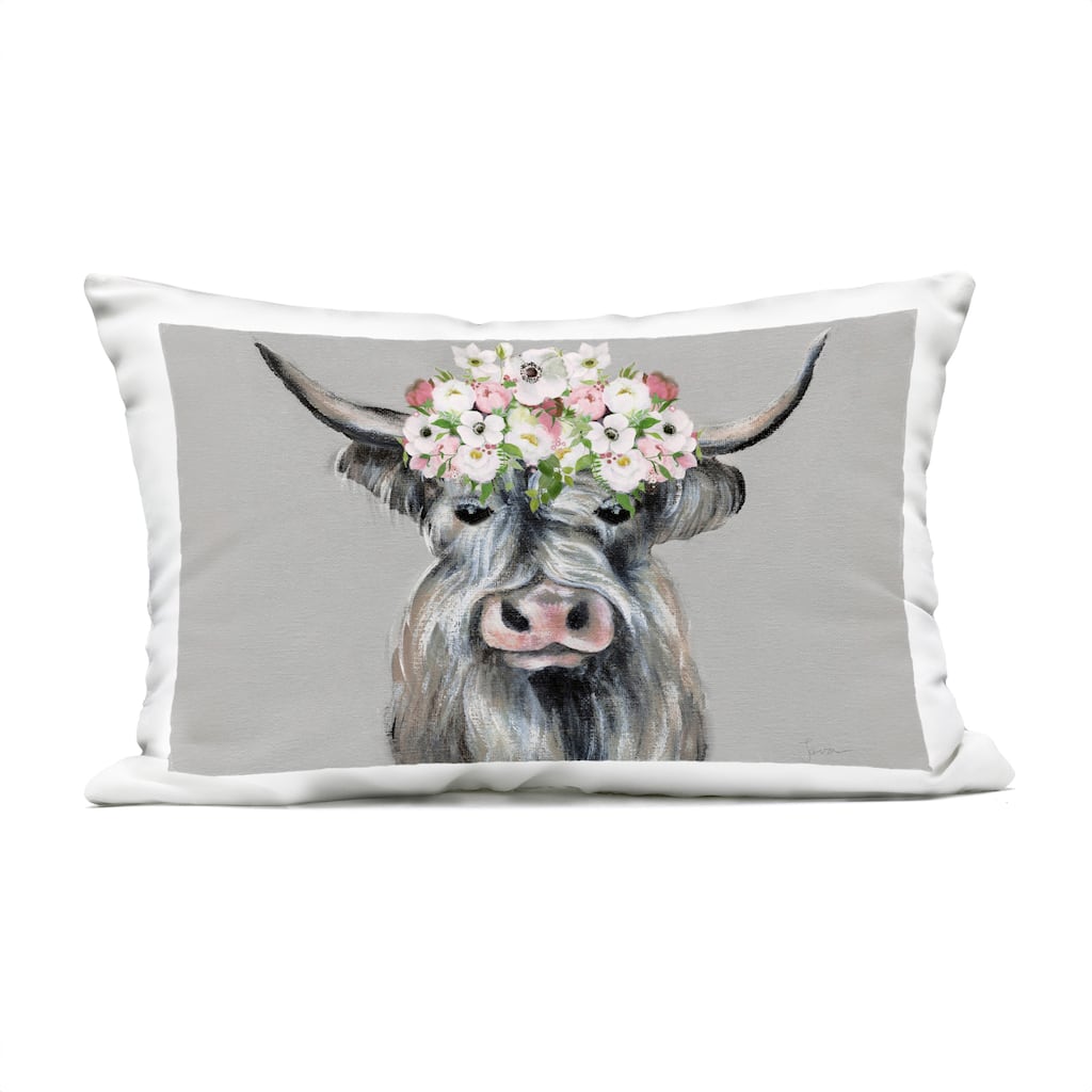 Stupell Shabby Chic Cattle with Garland Printed Outdoor Throw Pillow Design by Tava Studios