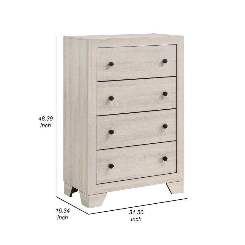 Cuzzy Tall Dresser Chest with 4 Drawers, Natural White Wood