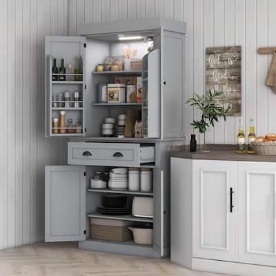 HOMCOM 71" Kitchen Pantry Cabinet with Motion Sensor Light, Tall Storage Cabinet with 6 Door Shelves