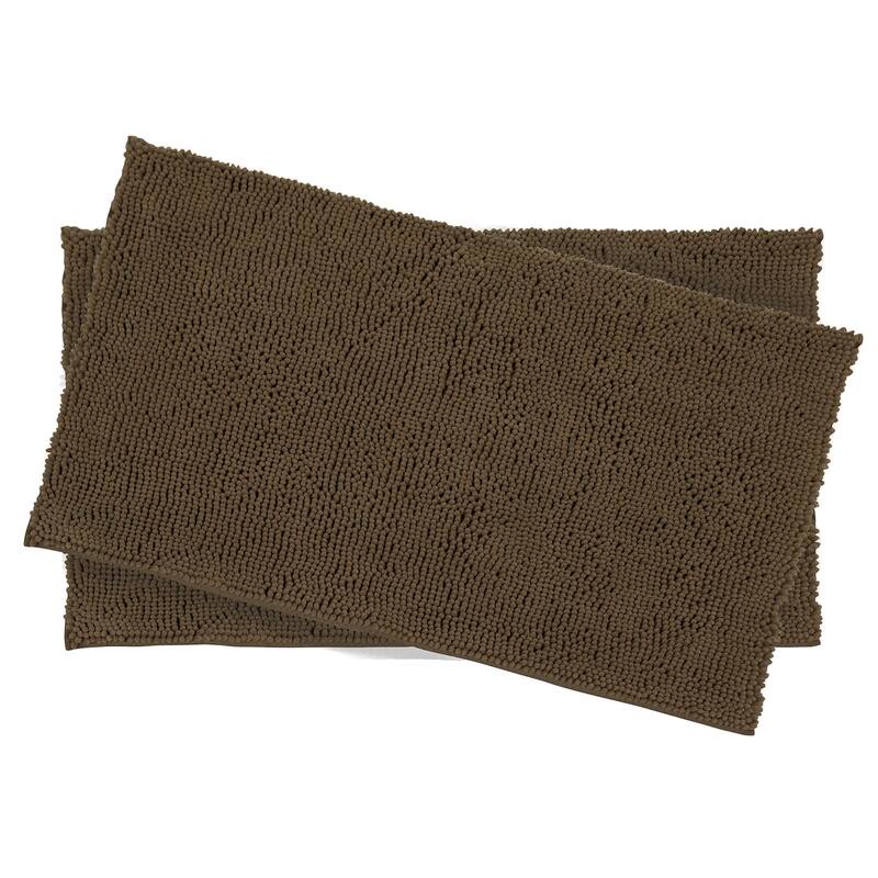 Resort Collection Plush Shag Chenille 17 x 24 in. and 21 x 34 in. 2-Piece Bath Mat Set - Mocha