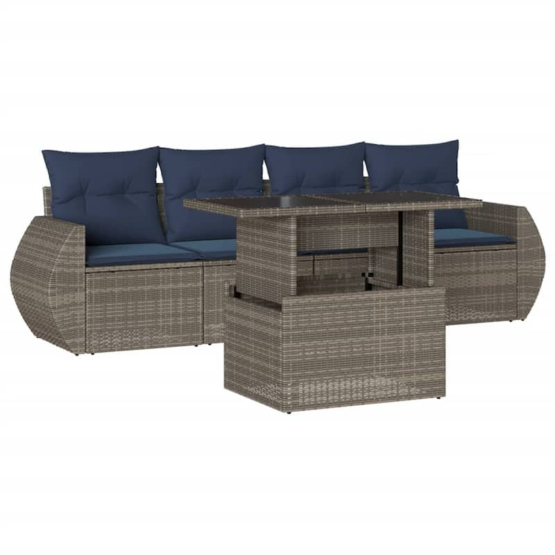 vidaXL Patio Sofa Set with Cushions and Table Outdoor 5 Piece Poly Rattan - 21.7 x 24.4 x 27.2