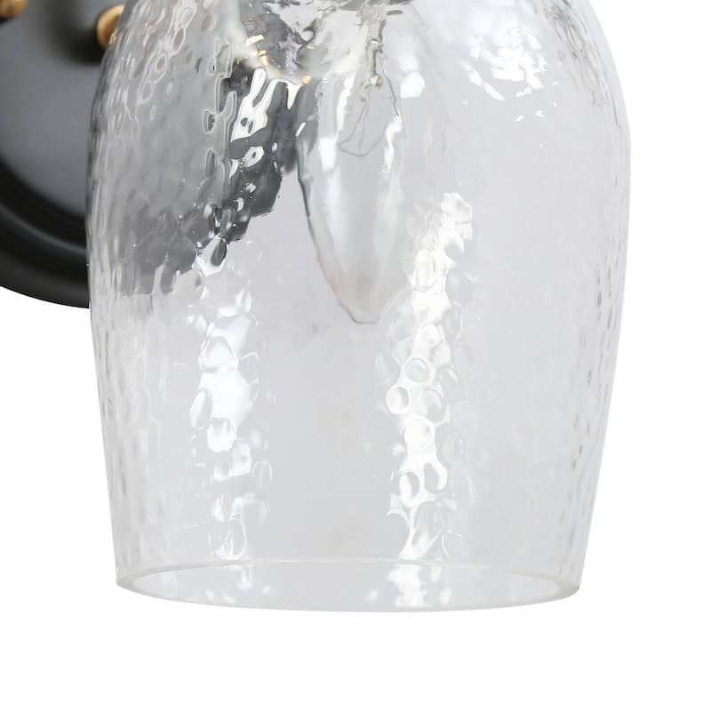 Waylin Modern Elegant 1-Light Water Ripple Glass Shade Black Gold Wall Sconce Dimmable Bathroom Vanity Lighting