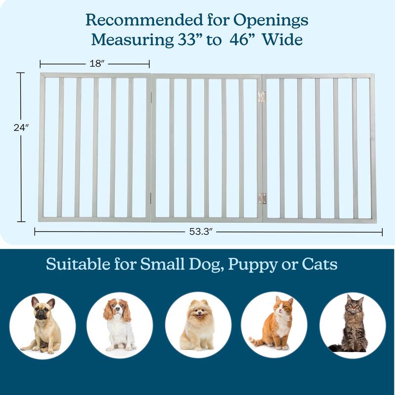 3-Panel Indoor Foldable Dog Gate - 54x24-Inch Wood Freestanding Pet Fence