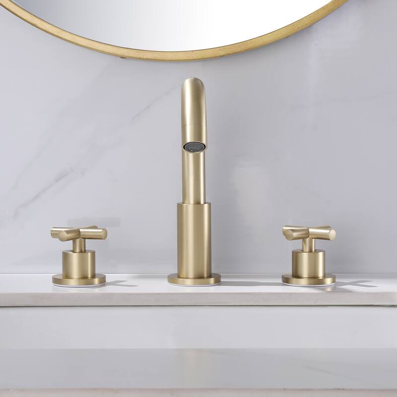 8.3"H Solid Brass Widespread 2-handle Bathroom Sink Faucet with Pop-Up Drain Assembly