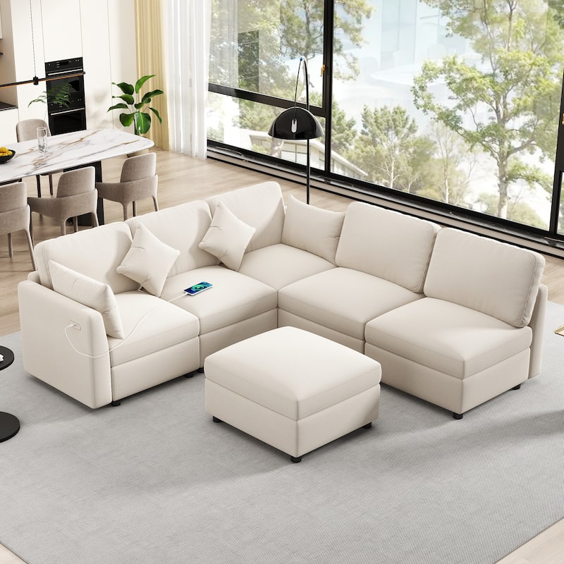 GDFStudio 85" U-shaped Sectional Modular Sofa Bed