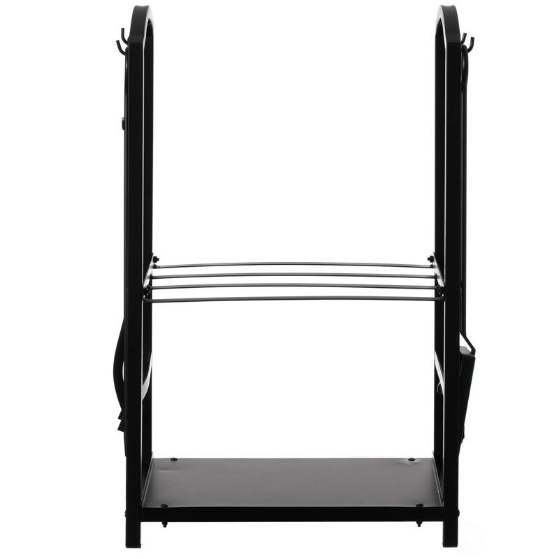 Indoor and Outdoor Patio Iron Firewood Log Cart with Fireplace Tool Rack, Black