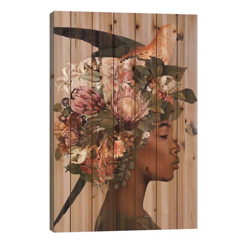 Woman And Flowers IV Print On Wood by Danilo de Alexandria - Multi-Color - 26x18x1.5