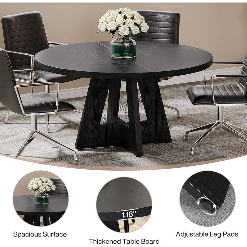 47" Round Conference Table Meeting Room Table with Thickened Top Wood Base Modern Training Desk for Conference/Seminar Room