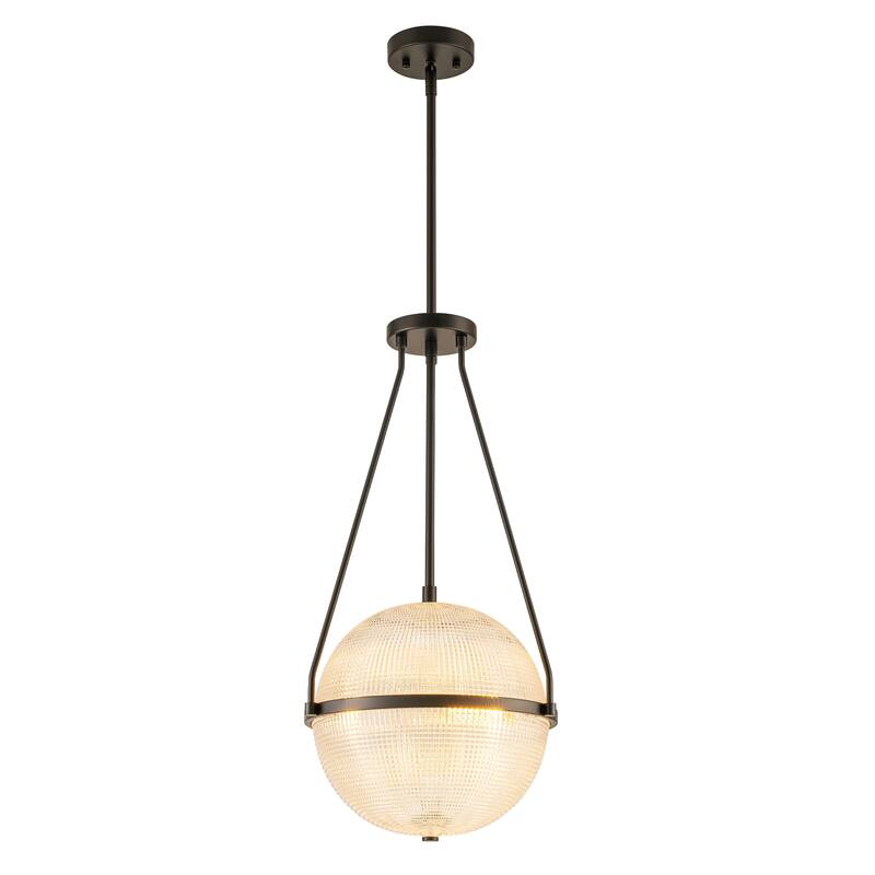 3-Light 13.78" Black/Gold Mid-Century Modern Grid Glass Globe Bubble Pendant Light Kitchen Island Lighting