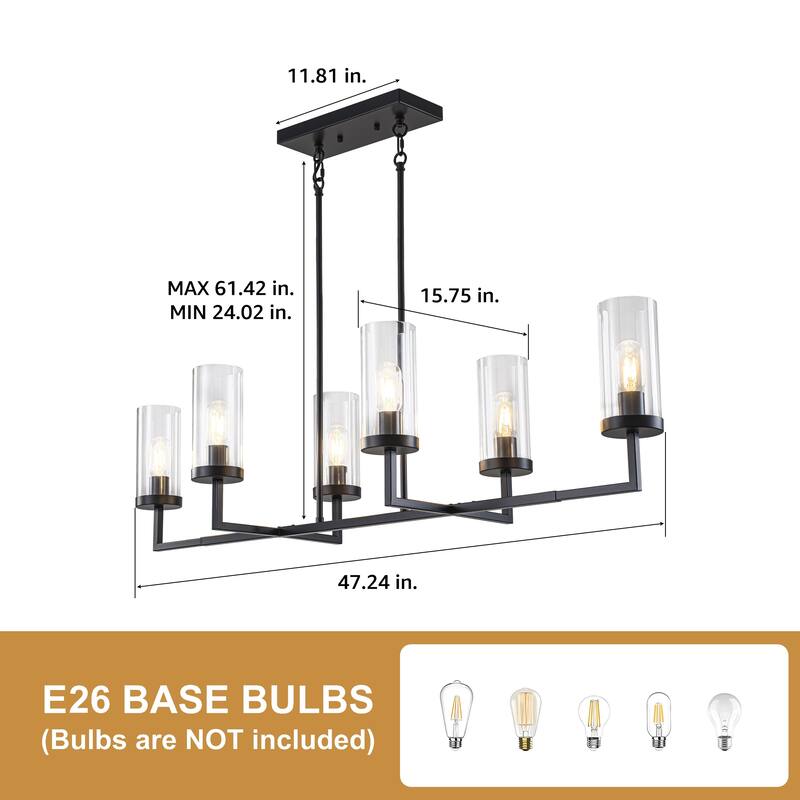 Starsky 6-Light Farmhouse Linear Pendant Light with Double-Row Glass Shades