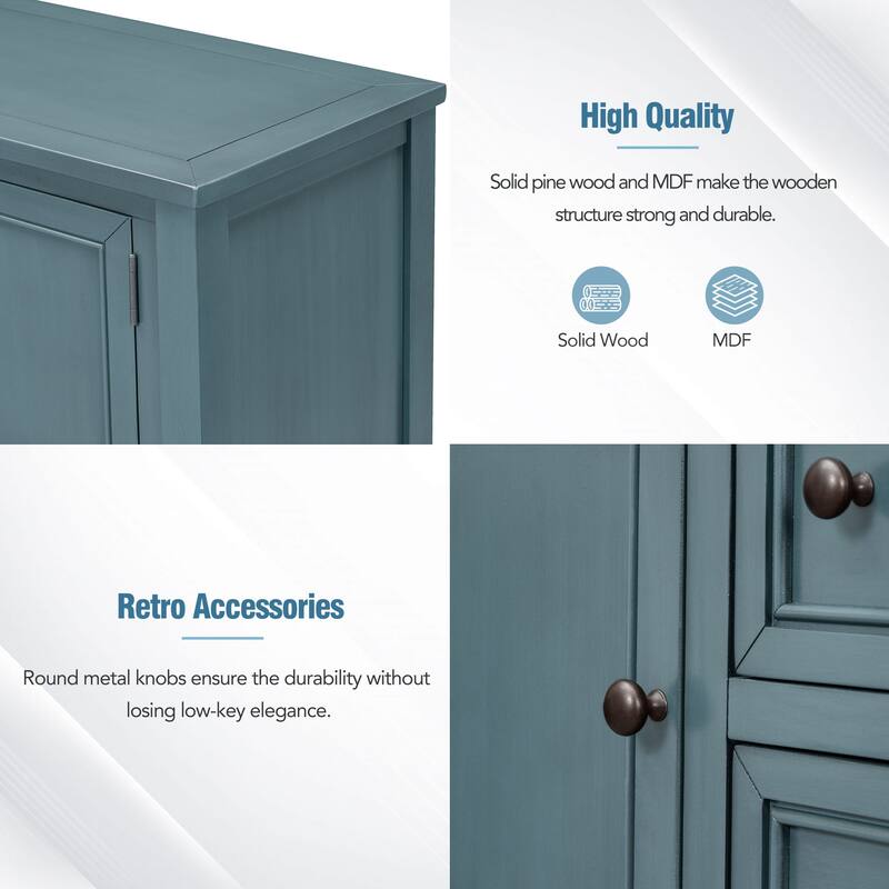 Vintage Console Table with 4 Drawers and Bottom Shelf