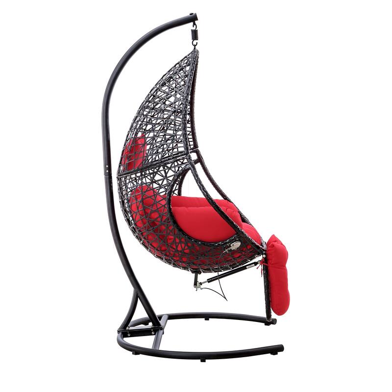 PE Rattan Swing Chair with Stand and Leg Rest for Outdoor Use Bed