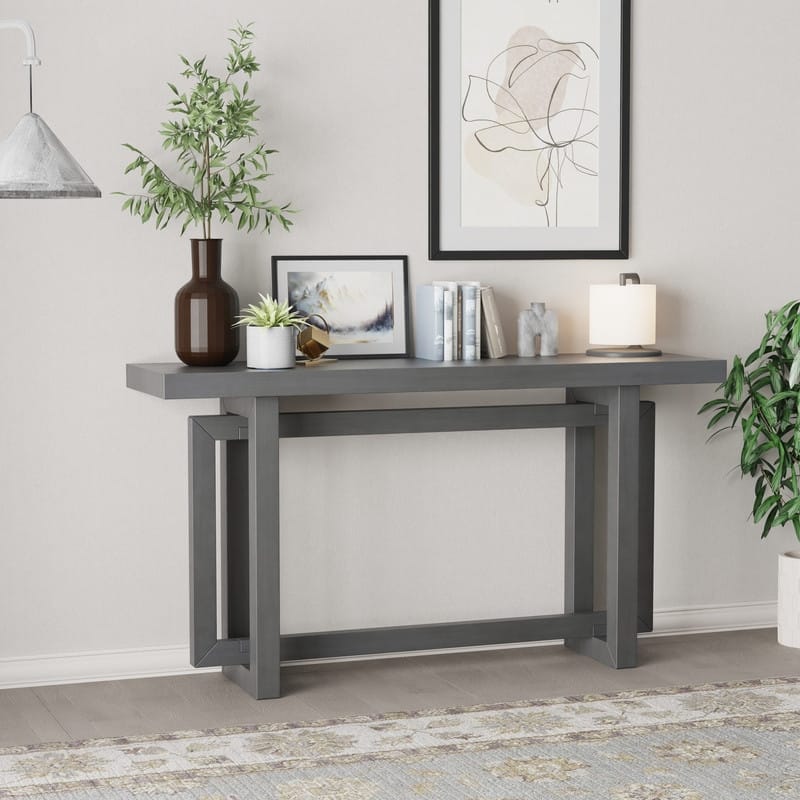 Modern Console Table Sofa Table with Concrete Top, 59'' Long Accent Entryway Table