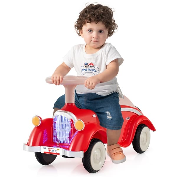 slide 2 of 10, Gymax Kids Ride on Push Car w/ Steering Wheel Horn & Light Under Seat Red