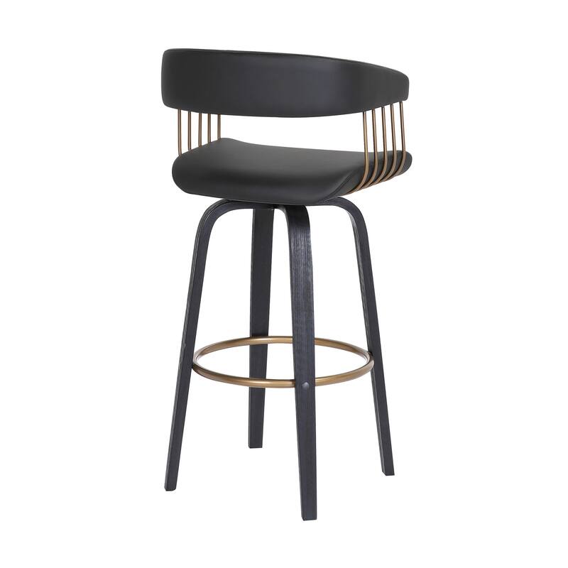 HomeRoots 31" Black Faux Leather Swivel Bar Height Bar Chair