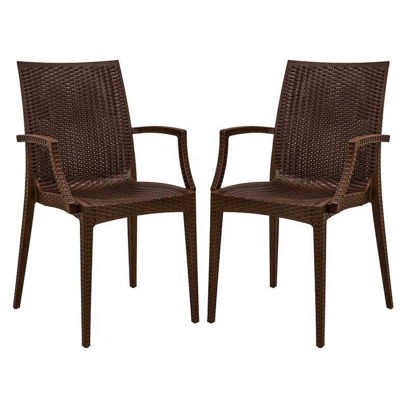 LeisureMod Mace Weave Design Outdoor Patio Armchair (Set of 2) - Brown