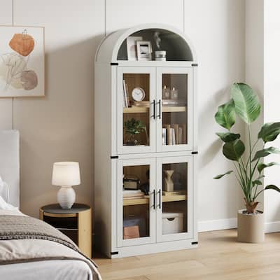71" Tall Arched Bookshelf - Wooden Bookcase Storage Cabinet Rounded Display Storage Shelves Cabinet