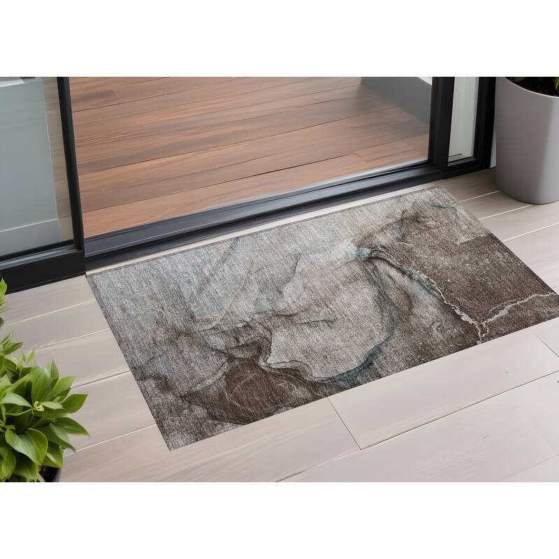 Pane Artistic Abstract Weather Resistant Versatile Elegance Outdoor Rug - 3' x 5' - Taupe