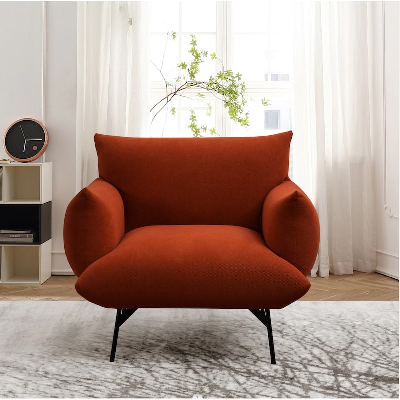 Modern Upholstered Fabric Accent Armchair with Metal Leg