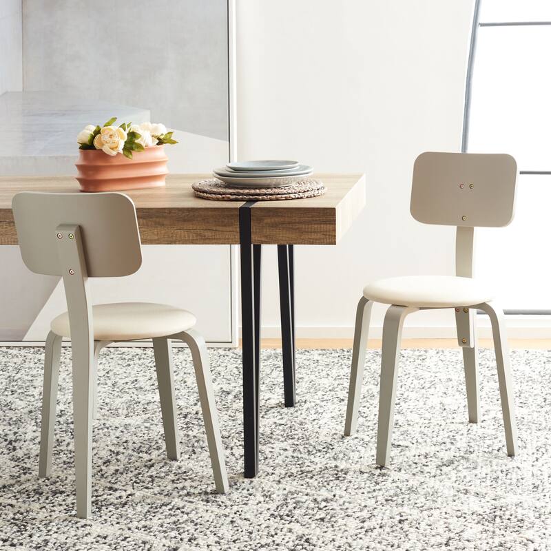 SAFAVIEH Alwine Upholstered Stackable Dining Chair (Set of 2) - 23Wx23Dx33H - Grey/Cream