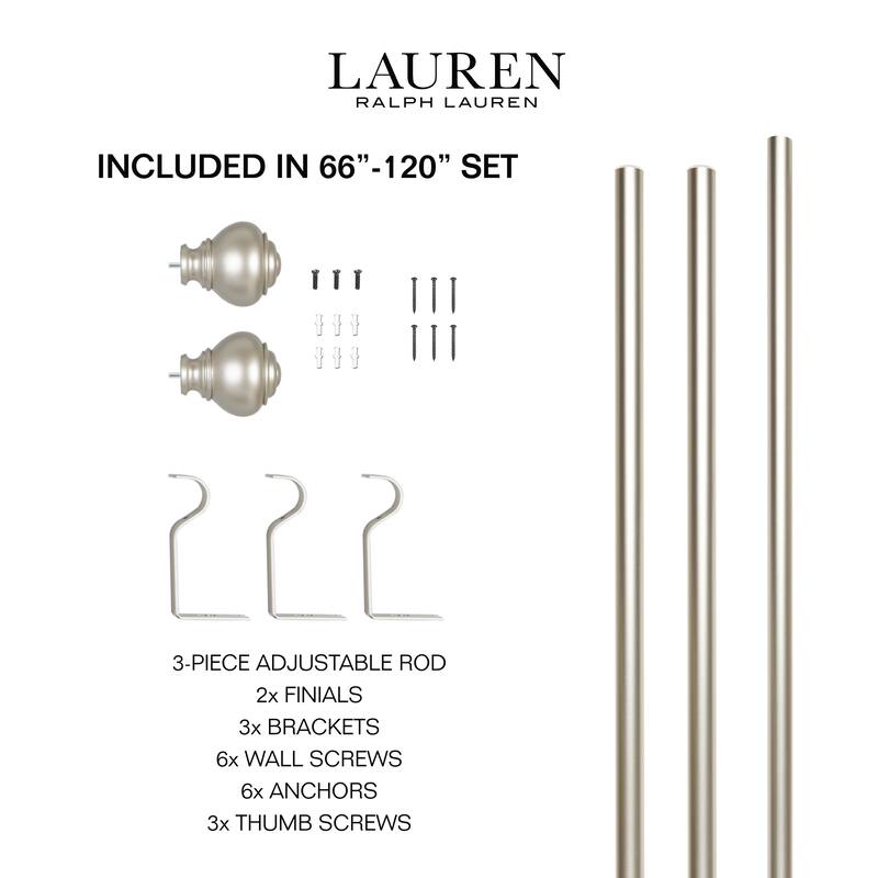 Lauren Ralph Lauren Markel 1" Adjustable Window Curtain Rod and Finial Set