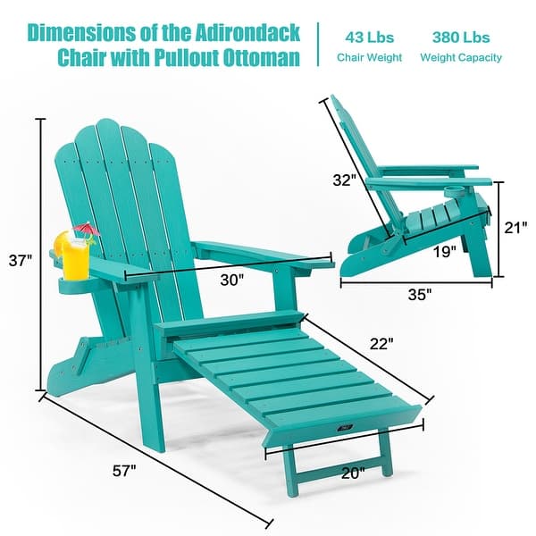 dimension image slide 4 of 5, Folding Adirondack Chair with Cup Holder, for Patio Deck Garden