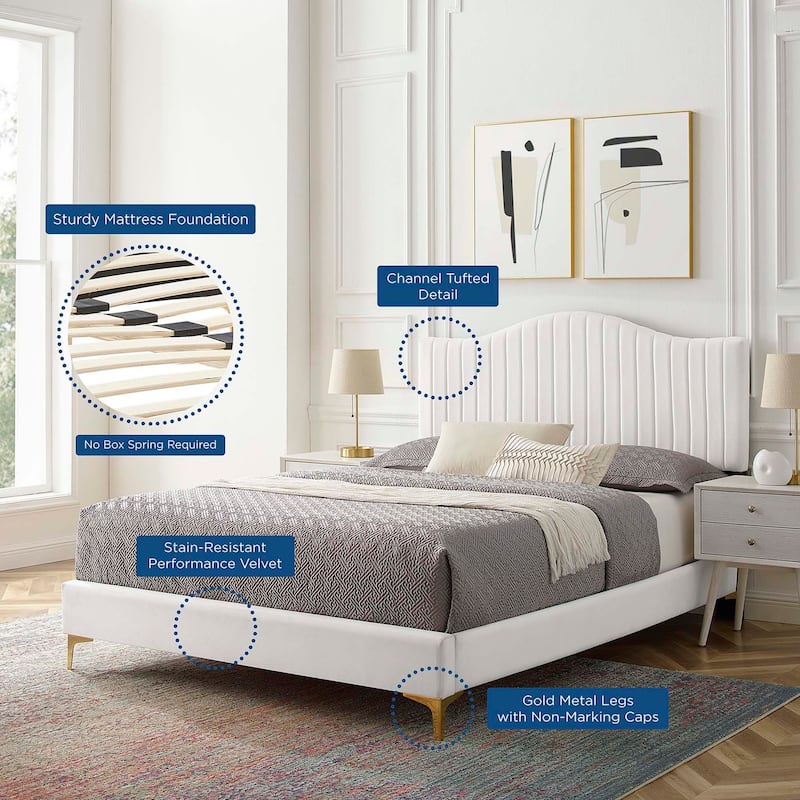 Juniper Channel Tufted Performance Velvet Queen Platform Bed
