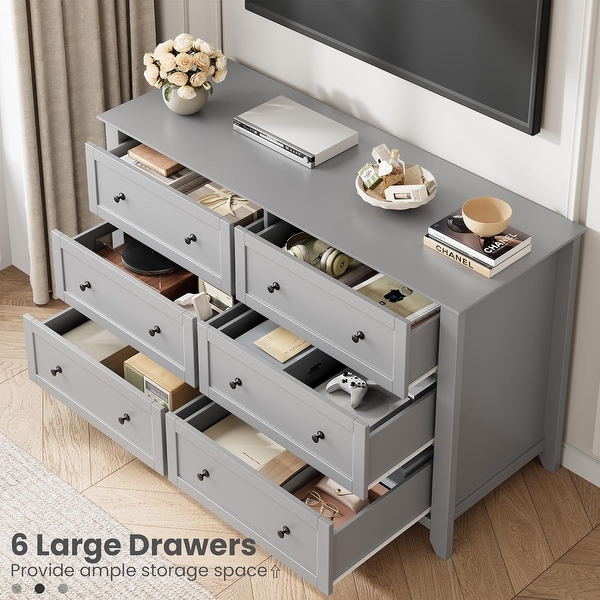 Black 6 Drawer Dresser for Bedroom, 54