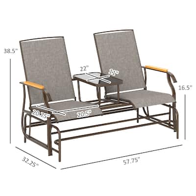Outsunny 2 Person Outdoor Glider Bench, Patio Swing Glider Chair Loveseat with Breathable Mesh, Table, Steel Frame