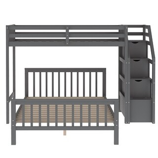 Gray Twin over Full Wood Loft Bed with Staircase, 97.2''L*78.4''W*61.4 ...