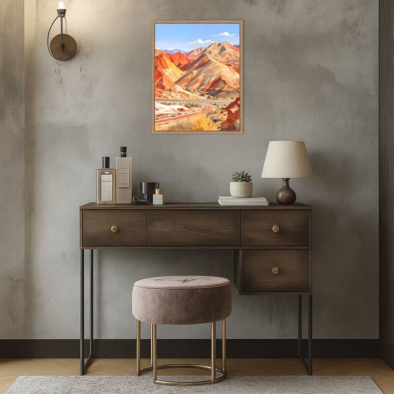 Where the Earth Wears Fire and the Sky Whispers Peace by Uma Gokhale Framed Canvas Wall Art Print