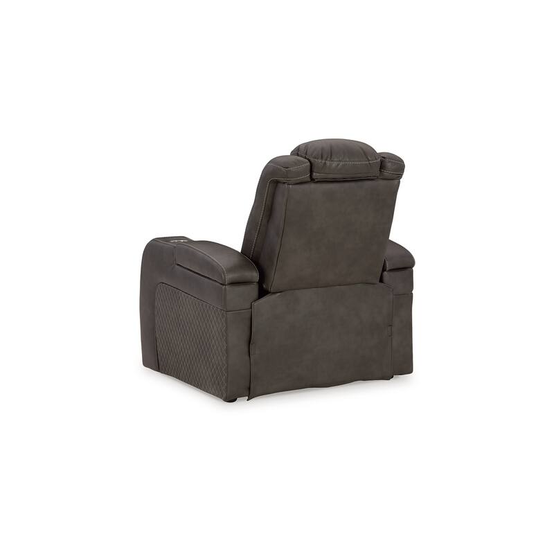 Fynne LED Power Recliner Chair, Cupholder, USB Port, Gray Faux Leather