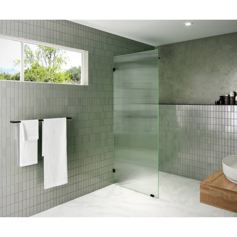 Glass Warehouse 32" x 78" Frameless Shower Door - Single Fixed Panel Fluted Frosted - Oil Rubbed Bronze