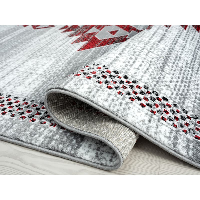 Abani Porto PRT110E Southwestern Tribal Print Grey and Red Area Rug